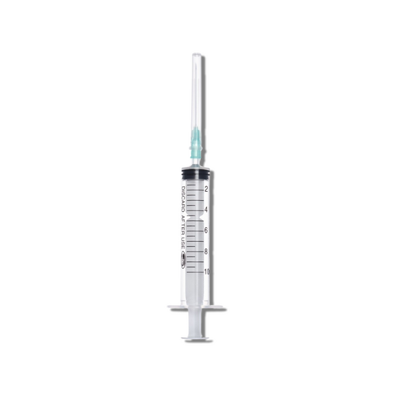 Шприц 10 мл (21G x 38 мм) Luer Lock (Китай). Для больших объемов, глубоких инъекций. Липолитики, анестезия. Надежный, экономичный.